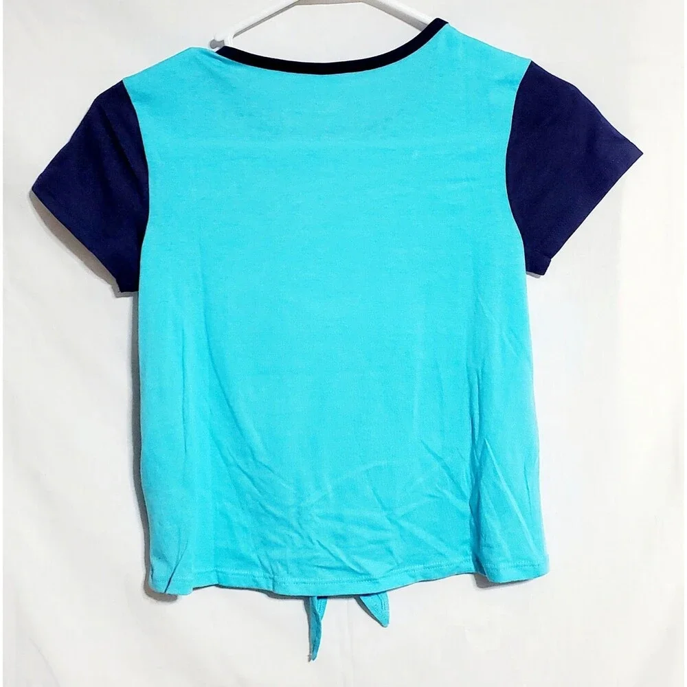 Justice Girls Graphic Tie Knot Front Short Sleeve Tee Size S (7/8) Blue NWT